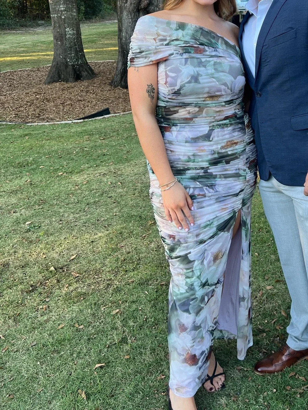 Abercrombie & Fitch Floral Draped Maxi Dress in Sage, Ivory, and Rust